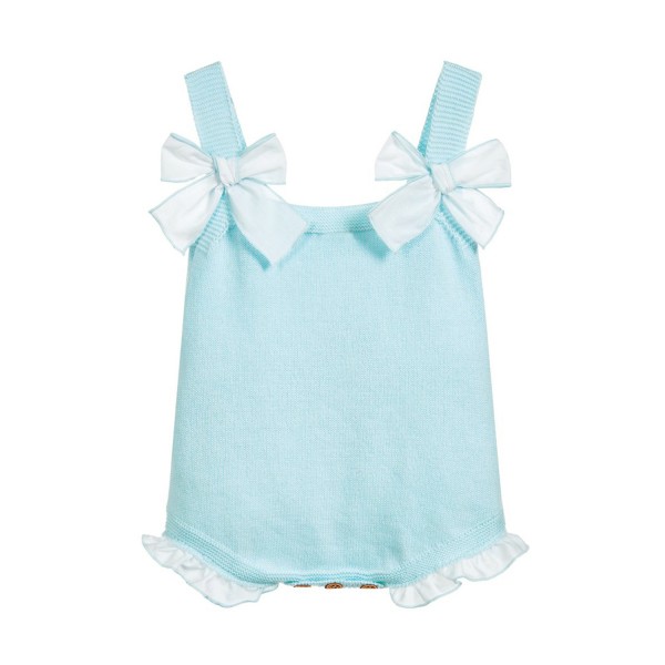 Baby Blue Bowknot Baby Girl Knit Cotton Romper