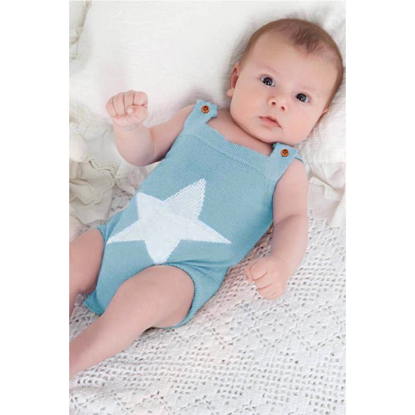 Light Blue Star Pattern Knitted Infant Romper Baby Wear