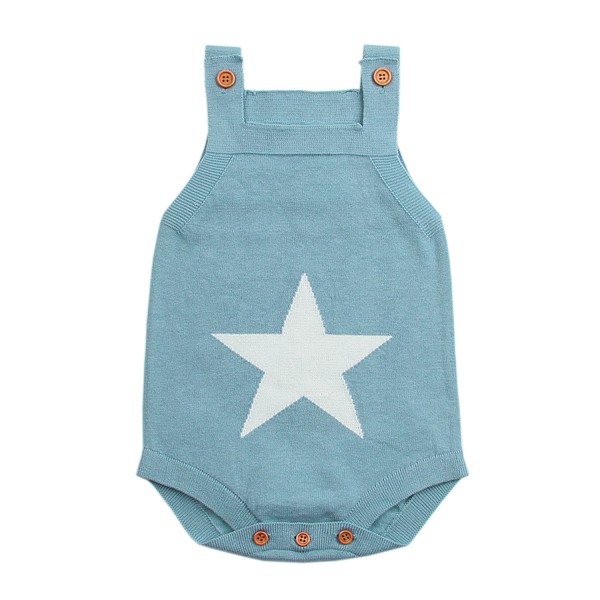 Light Blue Star Pattern Knitted Infant Romper Baby Wear