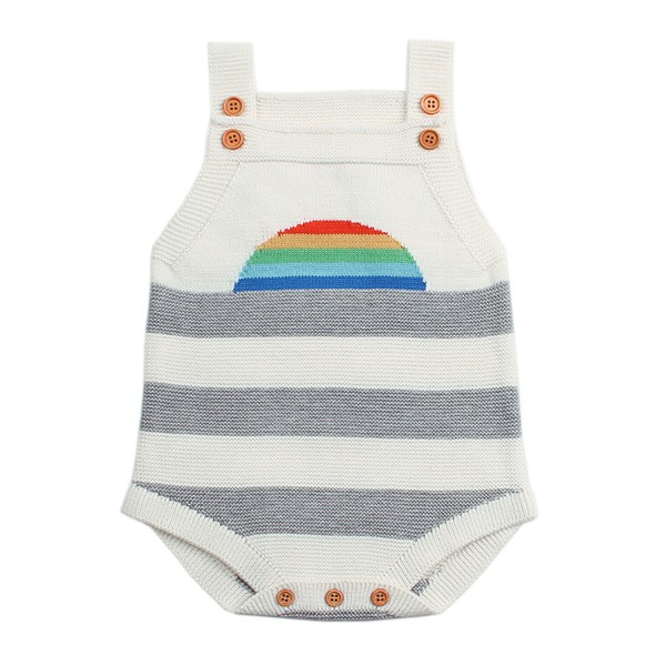 White Rainbow Pattern Knit Baby Onesies