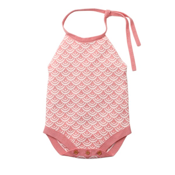Red Newborn Baby Sleeveless Knit Scale Romper