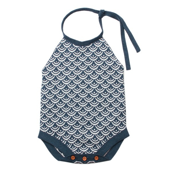 Blue Newborn Baby Sleeveless Knit Scale Romper