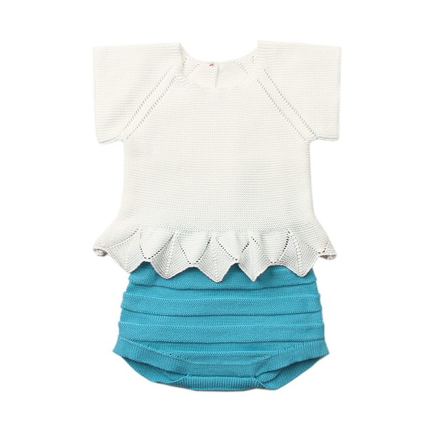 White Blue Short Sleeve T-shirt with Panty Baby Suit