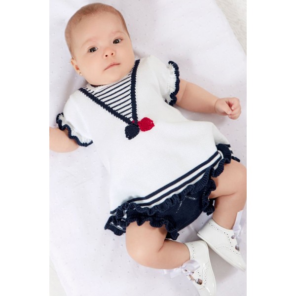 White Navy Ruffled T-shirt and Panty Baby Suit