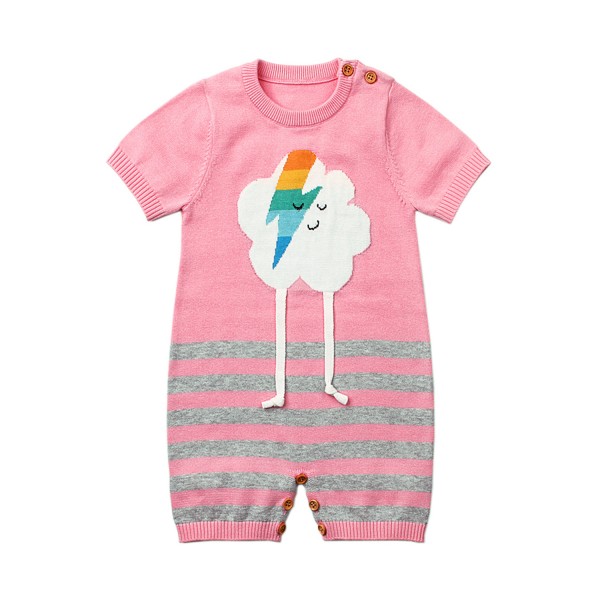 Pink Cute Cloud Pattern Knit Newborn Baby Romper