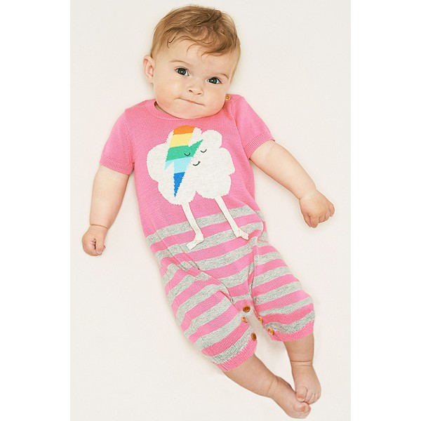 Pink Cute Cloud Pattern Knit Newborn Baby Romper