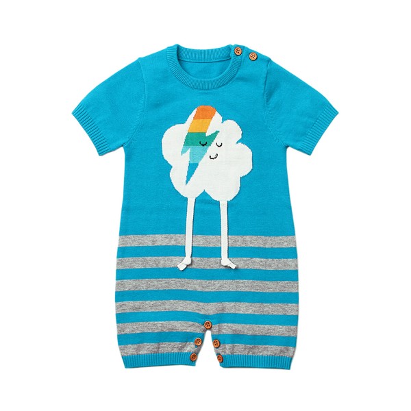 Blue Cute Cloud Pattern Knit Newborn Baby Romper