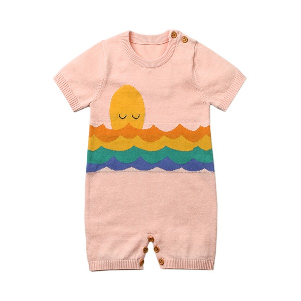 Pink Adorable Shy Sun Pattern Knitted T-shirt Baby Romper