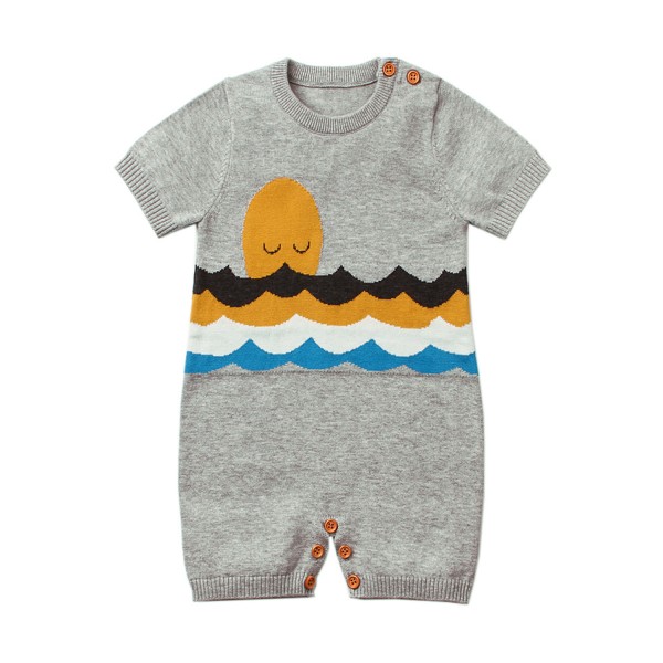 Gray Adorable Shy Sun Pattern Knitted T-shirt Baby Romper