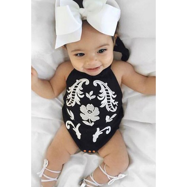 Black Childish Flower Knit Hater Infant Bodysuit