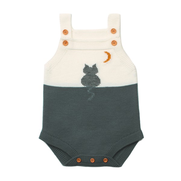 Grey Cat Under the Moon Cotton Knit Infant Bodysuit