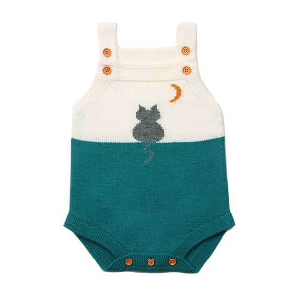 Green Cat Under the Moon Cotton Knit Infant Bodysuit