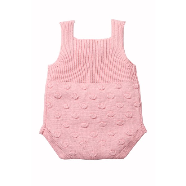 Pink Ribbed Spotted Cotton Knit Sleeveless Baby Romper