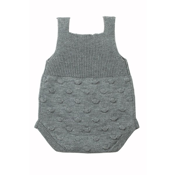 Grey Ribbed Spotted Cotton Knit Sleeveless Baby Romper