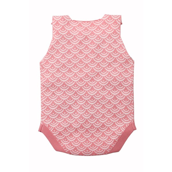 Pink Fish Scale Knit Buttoned Baby Romper