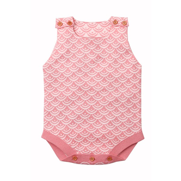 Pink Fish Scale Knit Buttoned Baby Romper