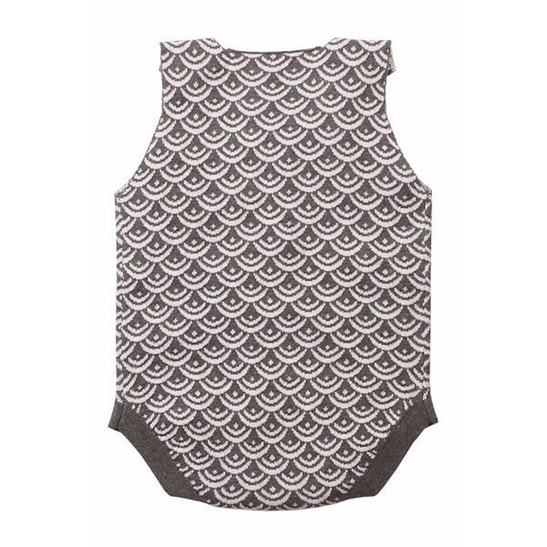 Grey Fish Scale Knit Buttoned Baby Romper