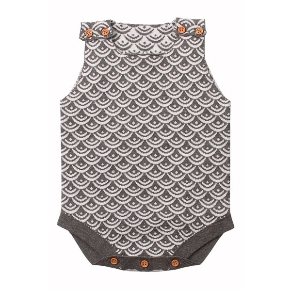 Grey Fish Scale Knit Buttoned Baby Romper