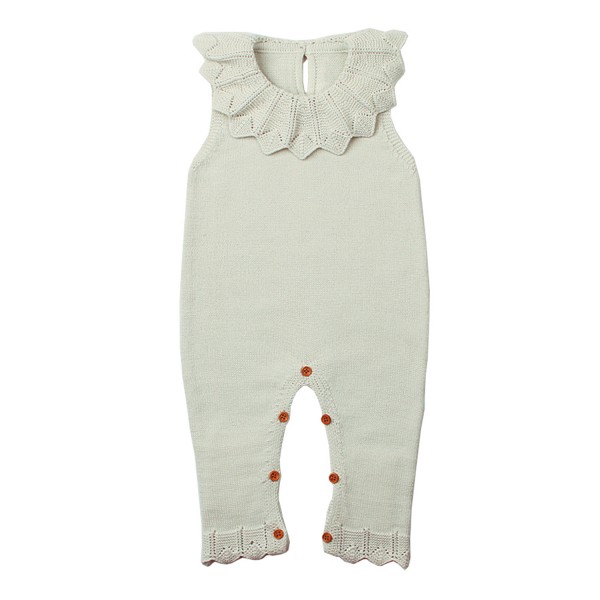 White Flounce Neck Detail Unisex Baby Jumpsuit