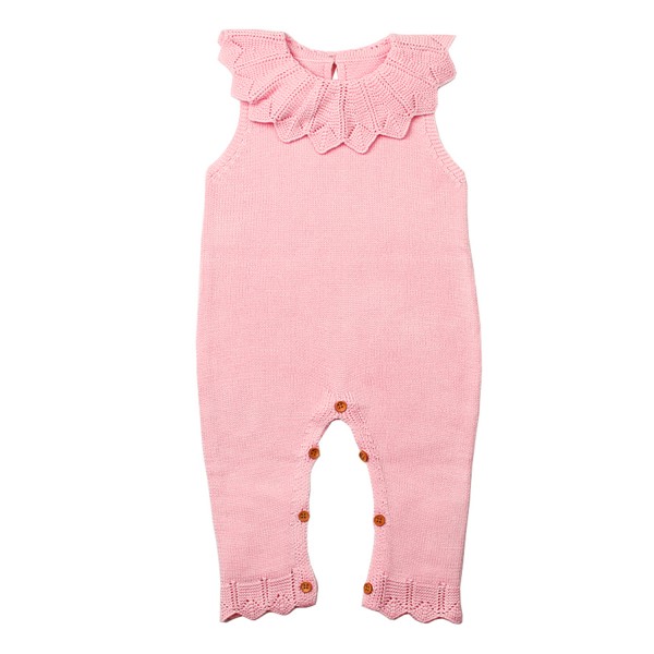 Pink Flounce Neck Detail Unisex Baby Jumpsuit