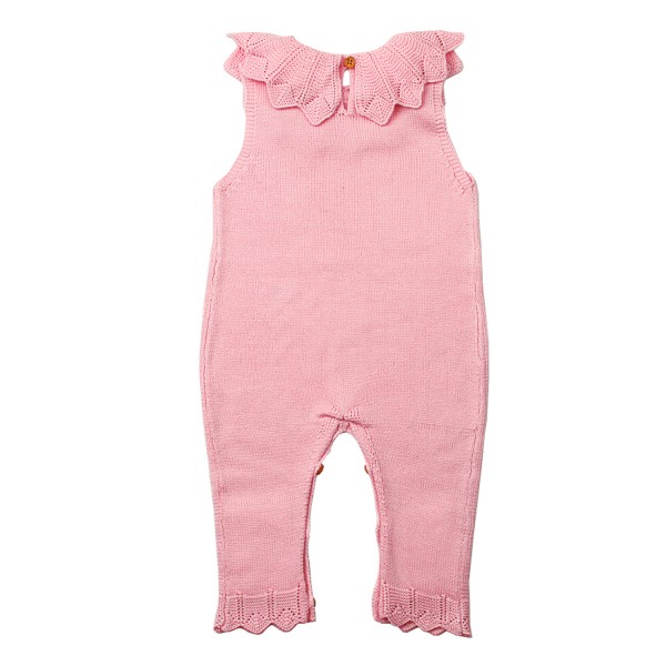 Pink Flounce Neck Detail Unisex Baby Jumpsuit