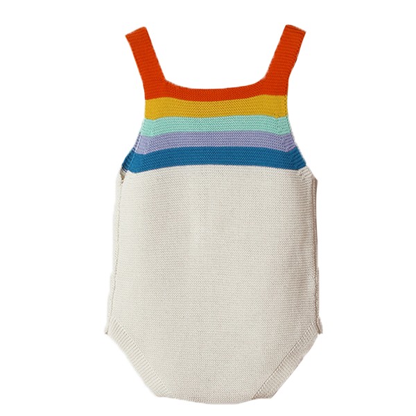 Rainbow Accent White Sleeveless Baby Romper