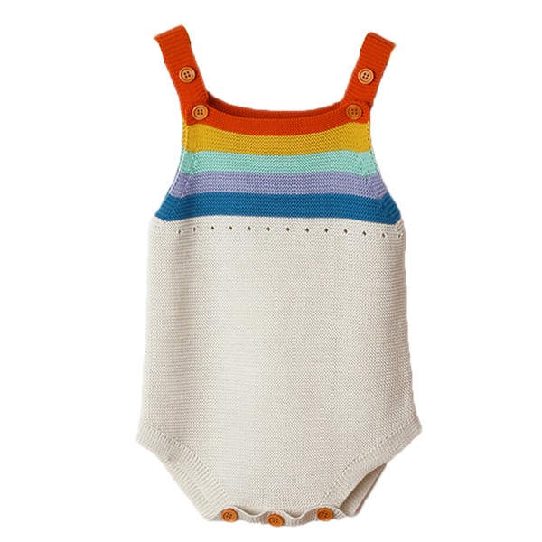 Rainbow Accent White Sleeveless Baby Romper