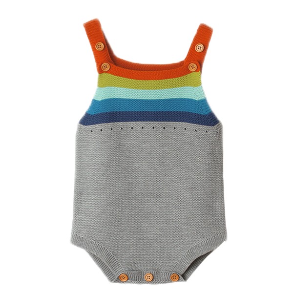 Rainbow Accent Grey Sleeveless Baby Romper