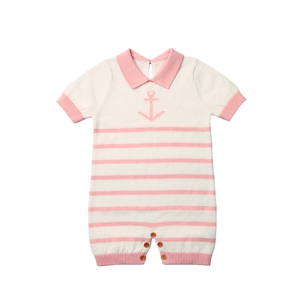 Pink Anchor Stripe Knit Baby Romper Suit