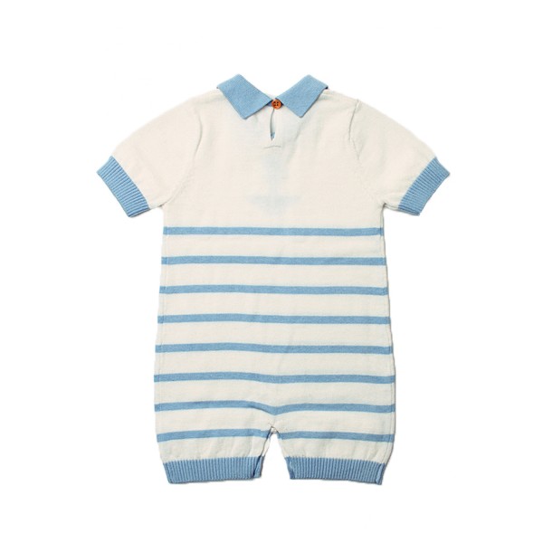 Blue Anchor Stripe Knit Baby Romper Suit