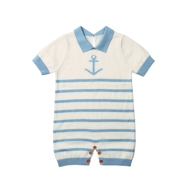 Blue Anchor Stripe Knit Baby Romper Suit