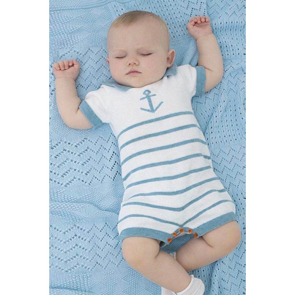 Blue Anchor Stripe Knit Baby Romper Suit