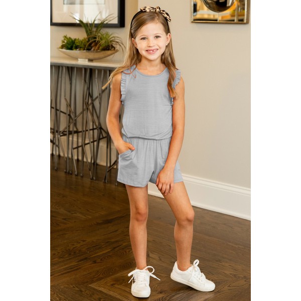 Gray Ruffled Sleeveless Little Girl Romper