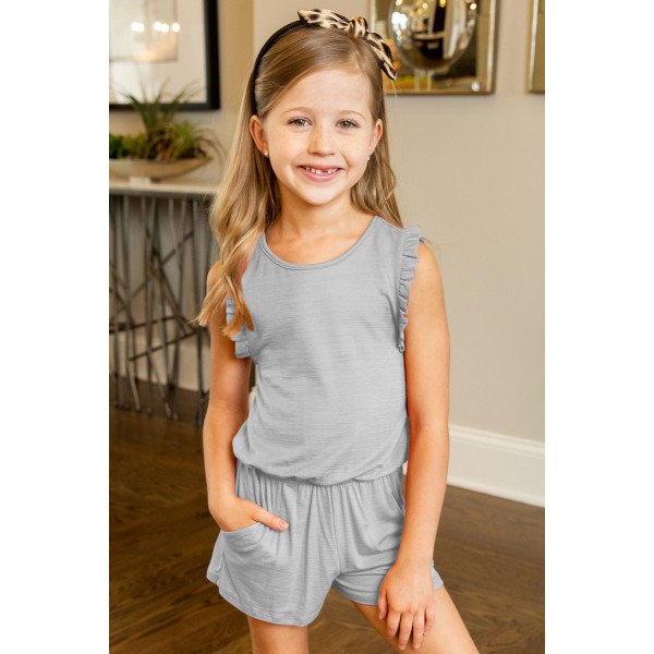 Gray Ruffled Sleeveless Little Girl Romper