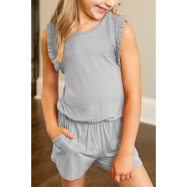 Gray Ruffled Sleeveless Little Girl Romper