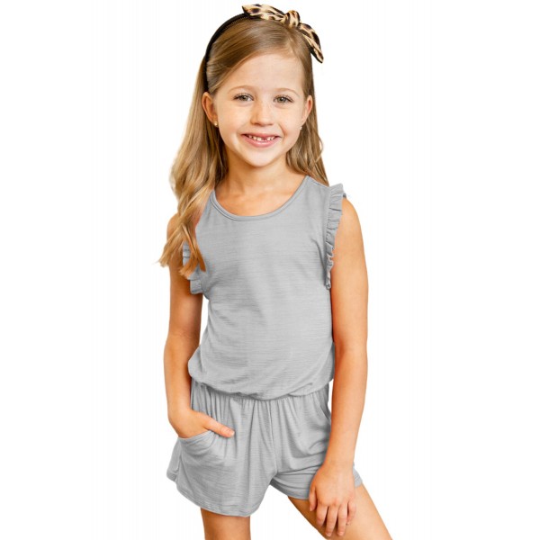 Gray Ruffled Sleeveless Little Girl Romper