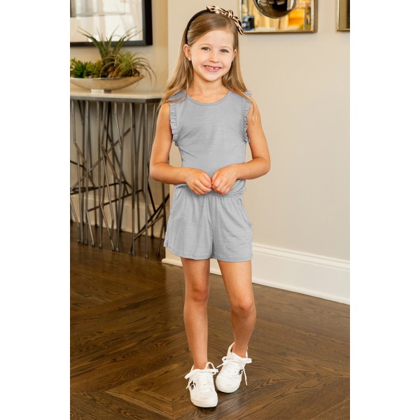 Gray Ruffled Sleeveless Little Girl Romper