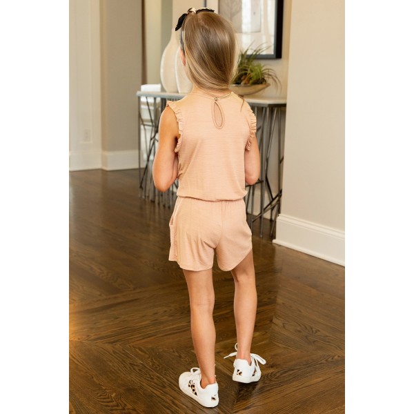 Apricot Ruffled Sleeveless Little Girl Romper