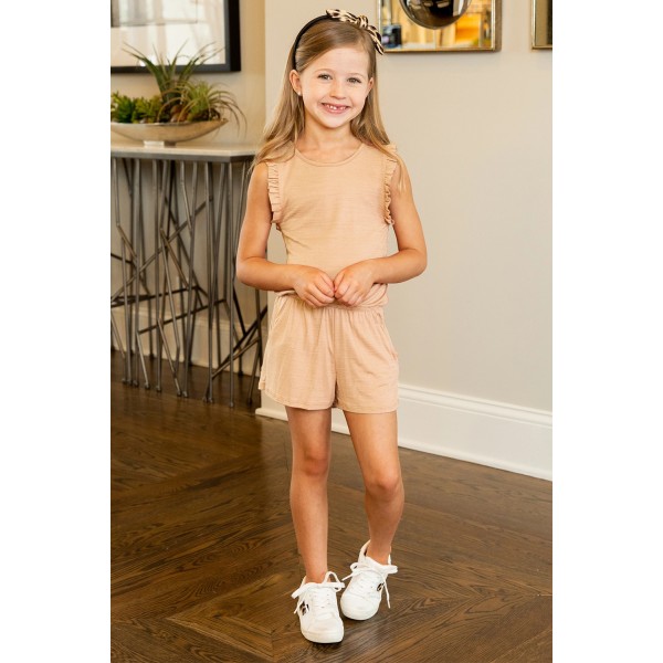Apricot Ruffled Sleeveless Little Girl Romper