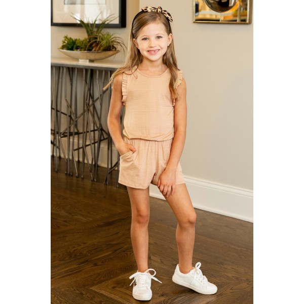 Apricot Ruffled Sleeveless Little Girl Romper