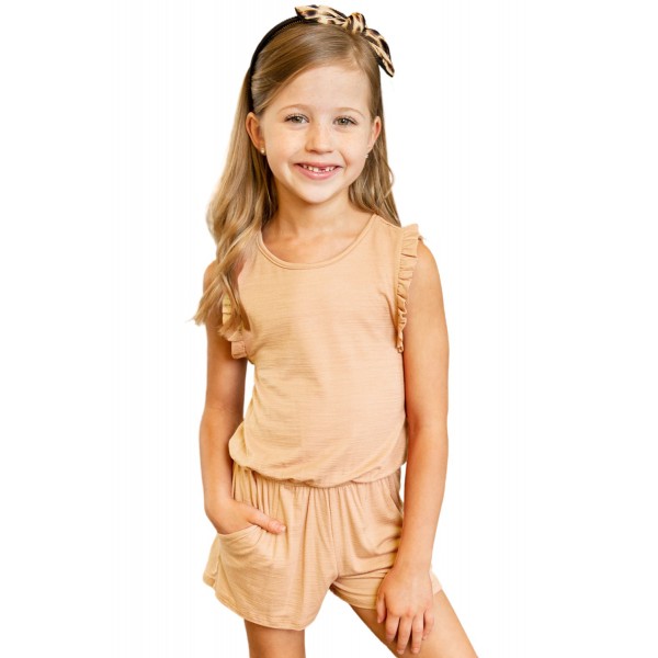 Apricot Ruffled Sleeveless Little Girl Romper