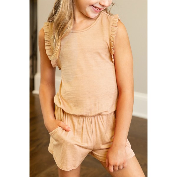 Apricot Ruffled Sleeveless Little Girl Romper