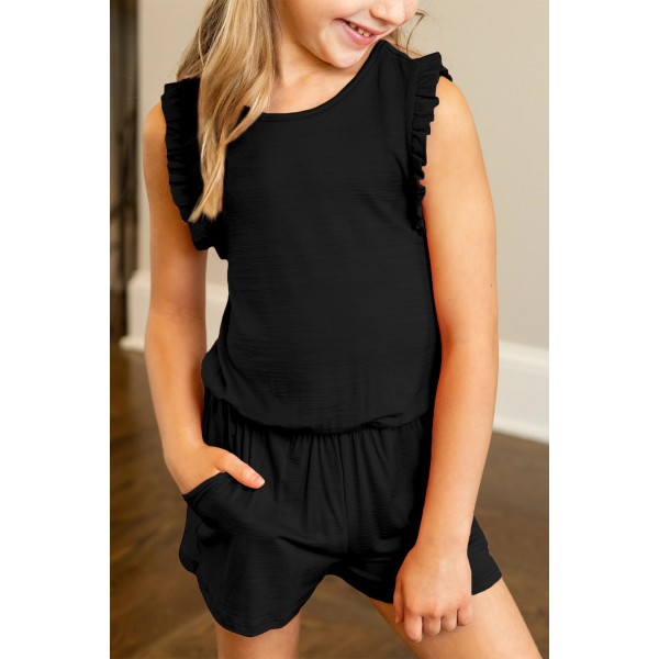 Black Ruffled Sleeveless Little Girl Romper