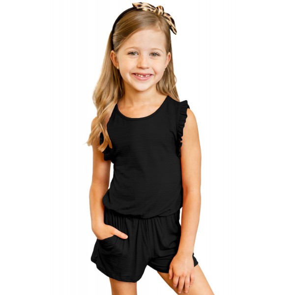 Black Ruffled Sleeveless Little Girl Romper