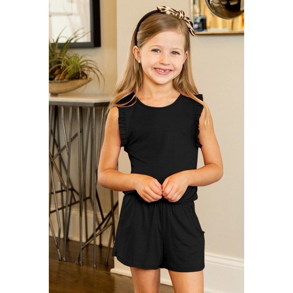 Black Ruffled Sleeveless Little Girl Romper