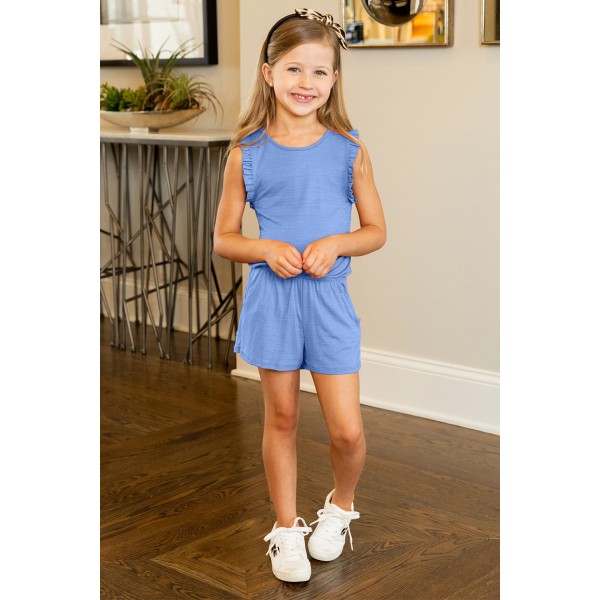 Sky Blue Ruffled Sleeveless Little Girl Romper