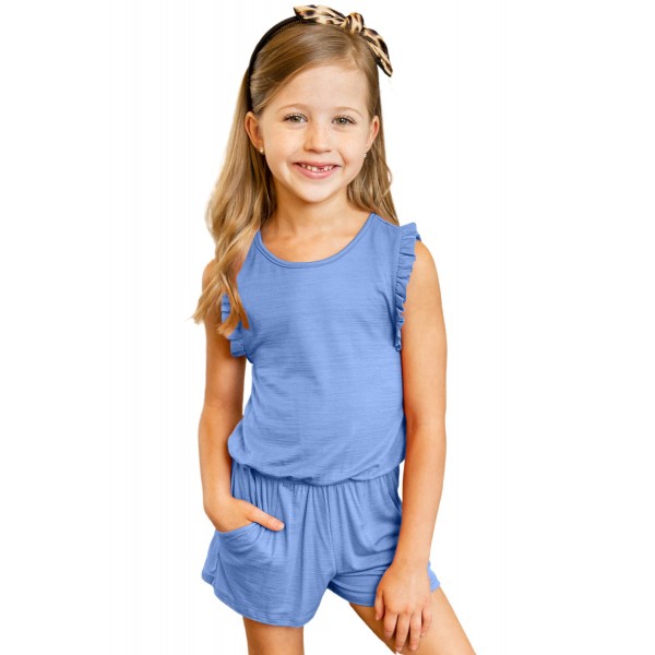Sky Blue Ruffled Sleeveless Little Girl Romper
