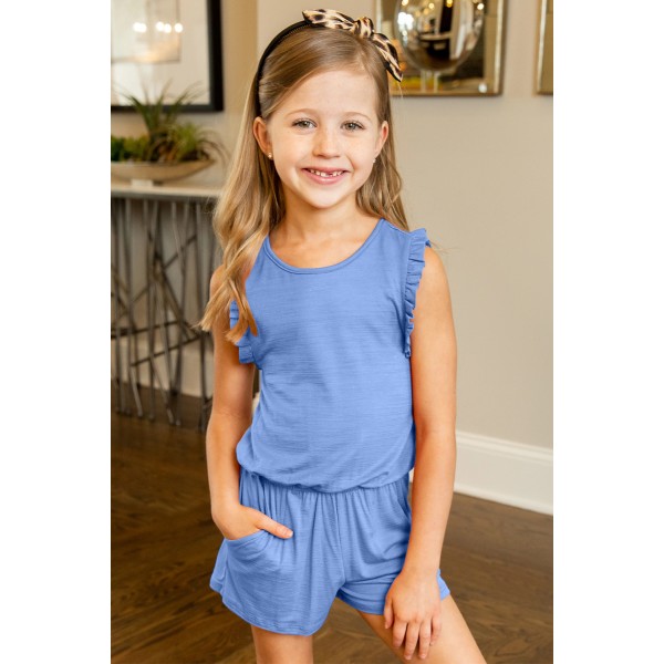 Sky Blue Ruffled Sleeveless Little Girl Romper