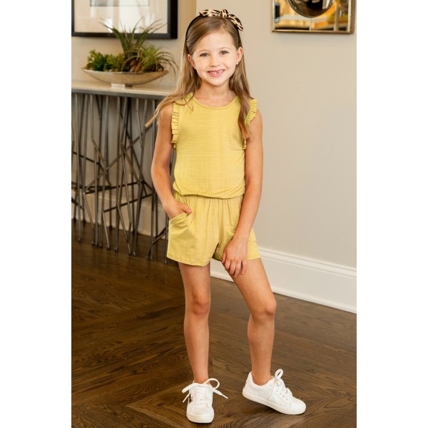 Yellow Ruffled Sleeveless Little Girl Romper