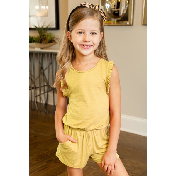 Yellow Ruffled Sleeveless Little Girl Romper